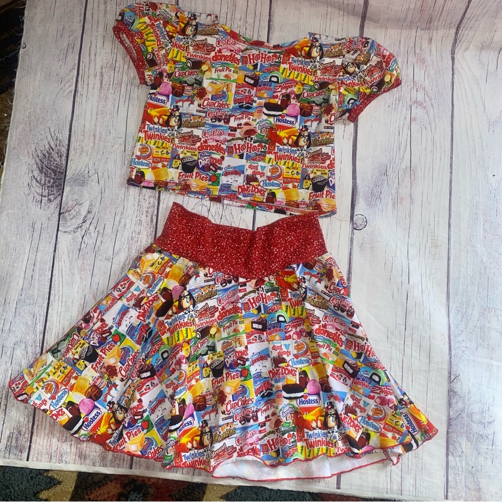 Sweet Petunia Clothing Hostess Twinkies Ho Hos Cupcakes Girls 2 Pc Outfit 12/14